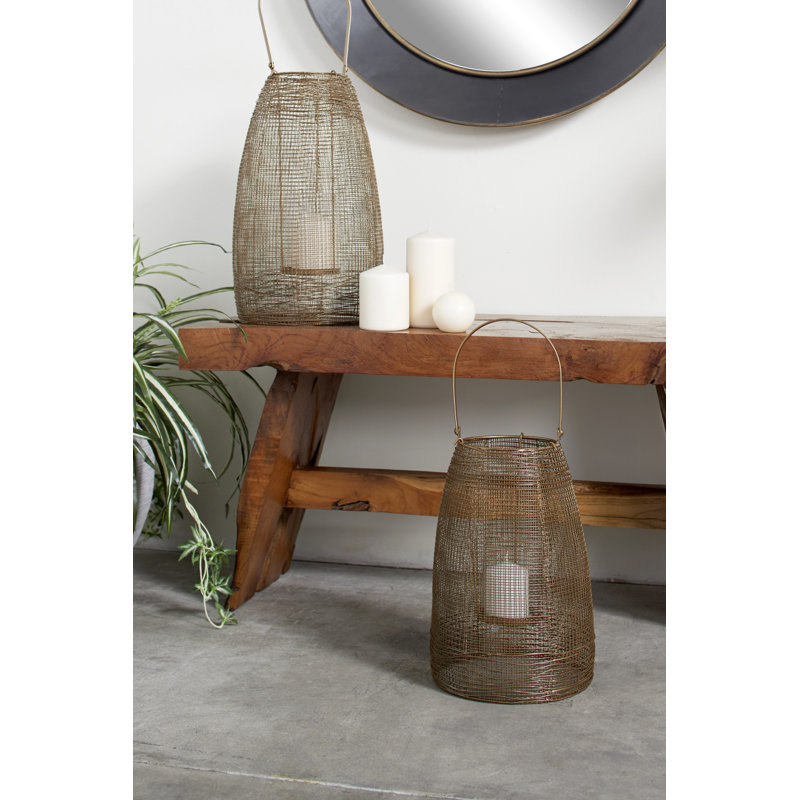 Metal Tabletop Candle Lantern, 16" H x 9" W x 9" D, Brown