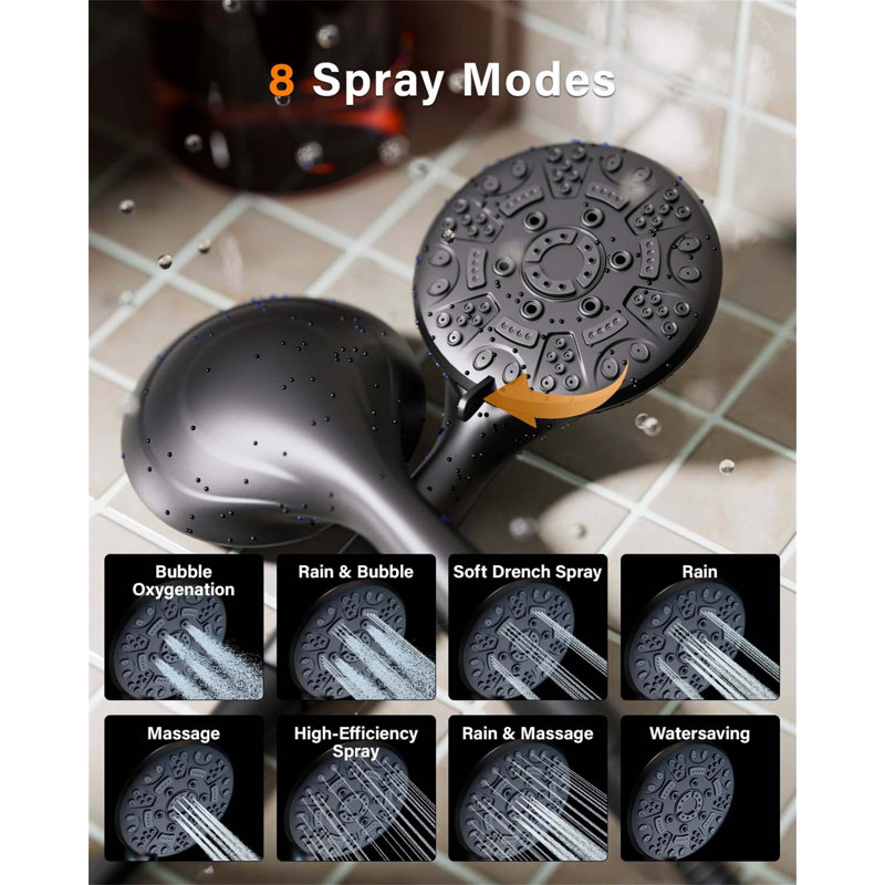 Handheld Shower Head, Matte Black/Grey