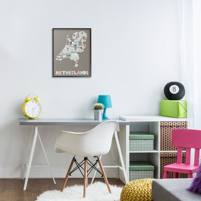 Kid's Map of Netherlands Framed Giclee, design by Carla Daly