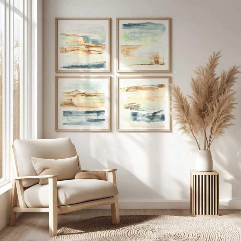 Ensemble de 4 imprimés Sandy Sky Stripes, 36 po x 36 po, Impression encadrée, Or poli