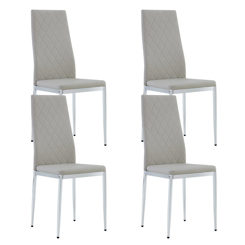 Danysha Faux Leather High Back Upholstered Dining Chair, Light Gray, 4