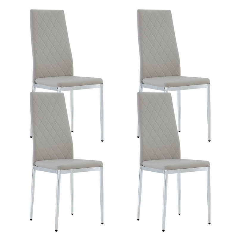 Danysha Faux Leather High Back Upholstered Dining Chair, White, 6