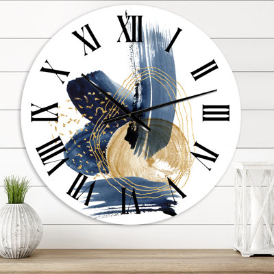 Landscape of Dark Blue Mountains & Gold Strokes II - Modern wall clock