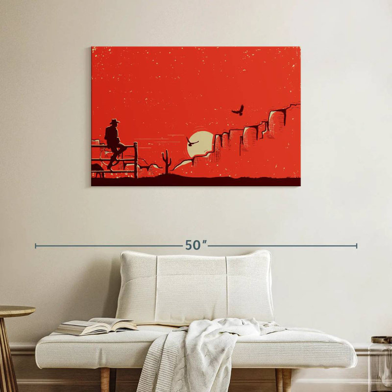 Paysage de coucher de soleil Lelar Cowboy, H 26 po x l 39 po