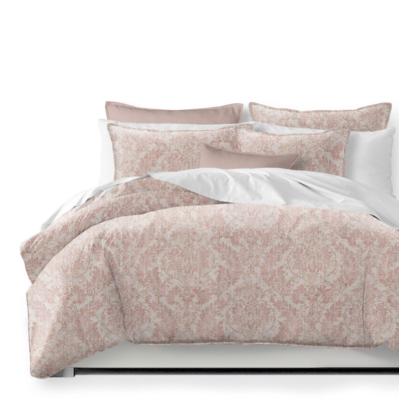 Ensemble de housse de couette en lin Bordeau, Housse de couette double + 2 taies décoratives st, Rosé