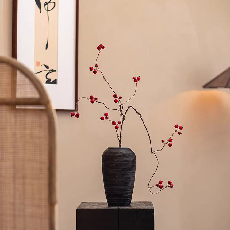 Leafless Berry Branch Stem 45.2" Tall, Red Orange, Three Stems