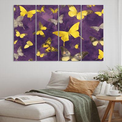 Papillon jaune et mauve 4 pièces