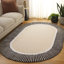 Tapis rayé beige / noir en laine / viscose / coton 107 touffetés à la main