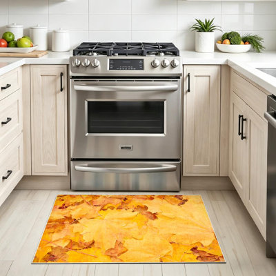 Orange Machine Washable,Autumn of Yellow Leaves Autumnal Fall Field Flora Foliage Forest Indoor Area Rug