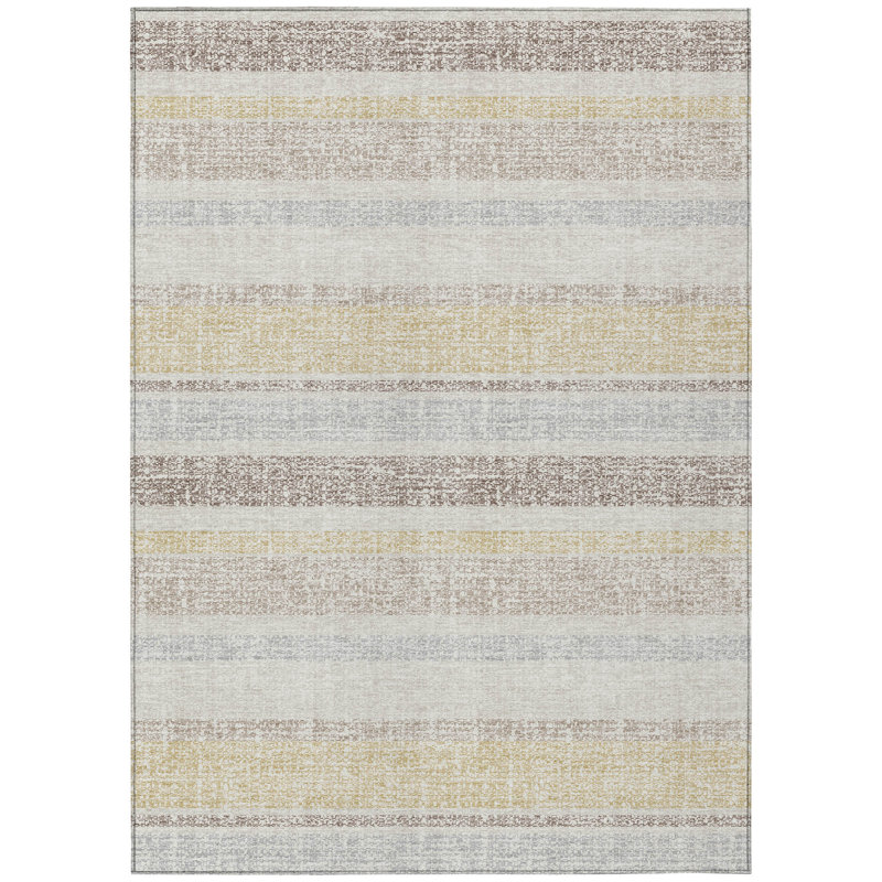 Tapis extérieur lavable rayé ivoire et beige 10 pi x 14 pi