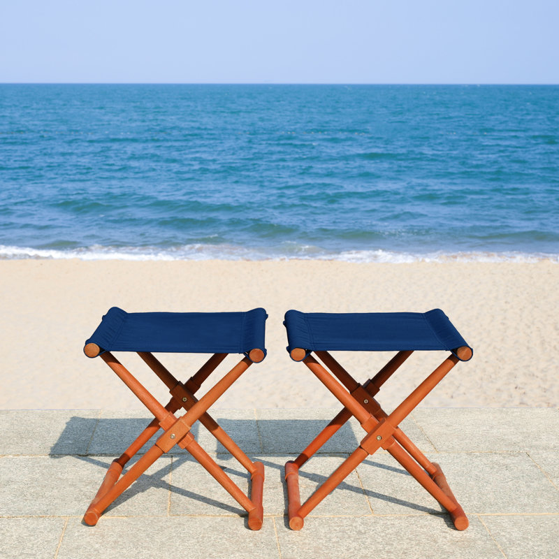 Charles Eucalyptus Outdoor Ottoman, Natural/Navy 