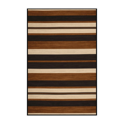 Washable Chestnut Cream Striped Area Rug