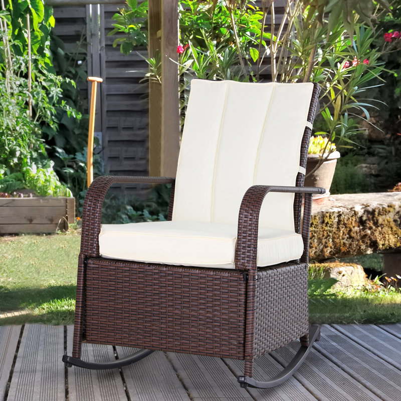 Chaise berçante d'extérieur avec repose-pieds et coussin réglable, inclinable beige, pour le jardin