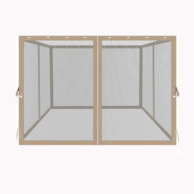 10X10 Ft Gazebo Replacement Mosquito Netting, Zippered 4 - Side Mesh Walls, Ideal For Patio Gazebos, Providing Insect Protection & Ventilation, Available In Beige Polyester