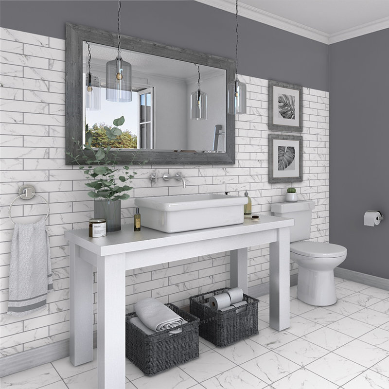 Timeless Brick Calacatta 2-3/8" x 9-3/4" Porcelain Stone Look Wall & Floor Tile