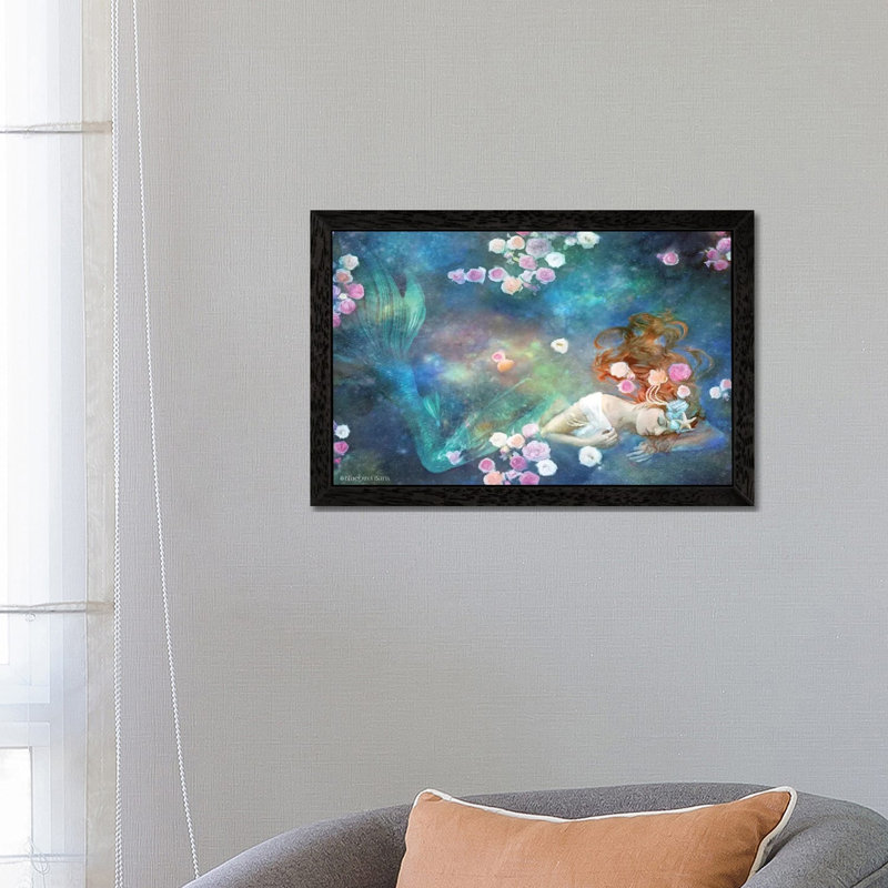 Sleeping Beauty Mermaid by Bluebird Barn - Print on Canvas, 66.04 cm H x 45.72 cm W, Black Framed