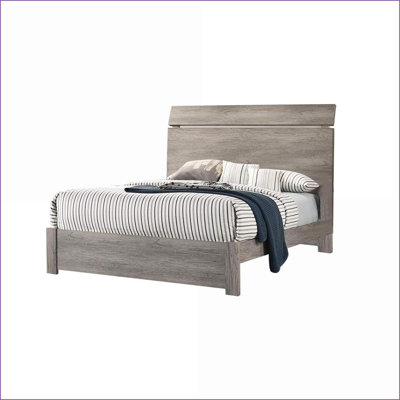 Queen Size Grey Paper Laminate Bed Frame - Simple Modern Bedroom Furniture with Minimalist Headboard