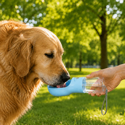 Bouteille d'eau pour chien avec contenant pour aliments - Distributeur de voyage portable 2 en 1 (10 oz / 19 oz) en turquoise, beige clair et rose - Bol pour animaux de compagnie étanche pour la marche, la randonnée et l'extérieur