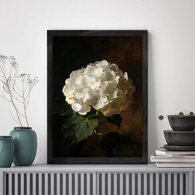 Black Framed Vintage Pure white hydrangea Wall Art Classical Realistic Style Framed Prints