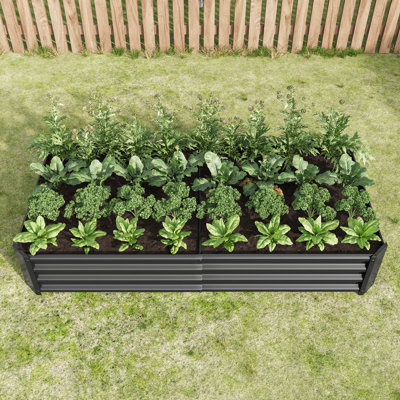 18 lb, pot de fleurs rectangulaire en métal surélevé, jardin extérieur, noir, légumes, fleurs, plantes, conception à base ouverte, lit à fleurs noir de croissance, base, drainage