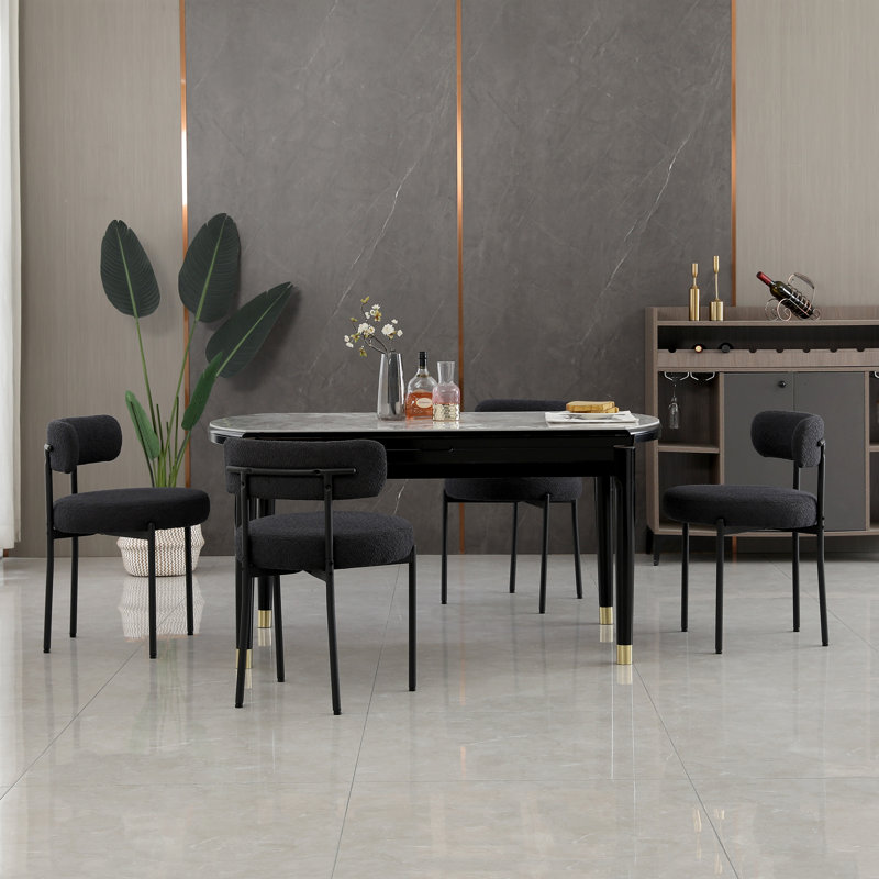 Sherpa Upholstered Metal Dining Chairs, Black, 4