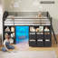 Low Loft Bed with 6 Drawers and Bookcase Storage, Twin Metal Loft Bed Frame with LED Lights, Upholstered Headboard, 3 Open Shelves, Inclined Ladder and Under-Bed Play Area, Black-133200517