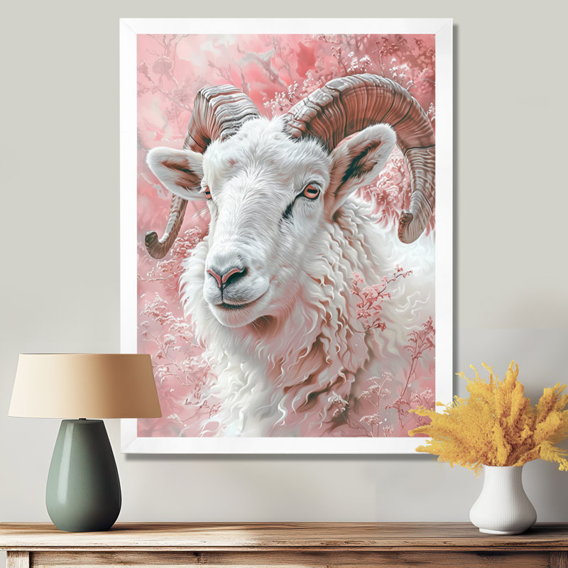 Blanc, rose, astrologie, capricorne, Courage, art mural, Cadre simple blanc, H 34 po x l 44 po