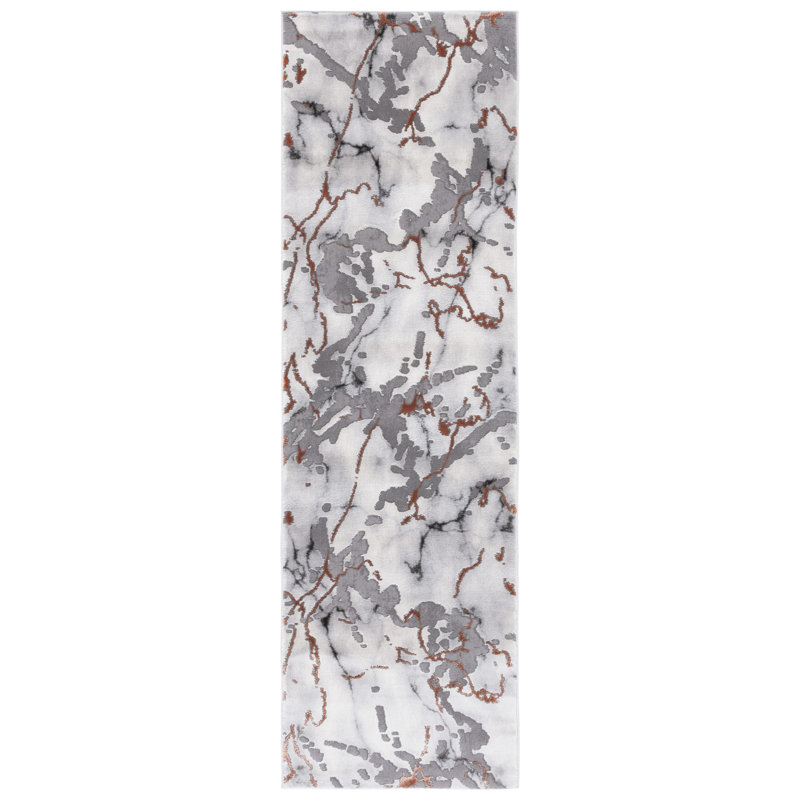 Carista Abstract Gray/Orange Area Rug, Runner 2'3" x 8'