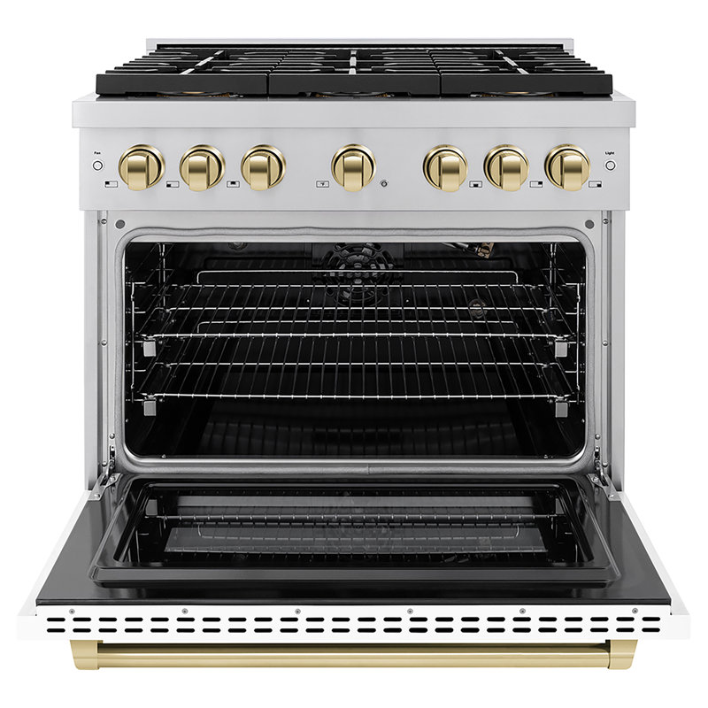ZLINE Autograph 36 in. Paramount Gas Range with 6 DuoPro Burners w/ White Door & Gold Accents, White Matte, Polished Gold
