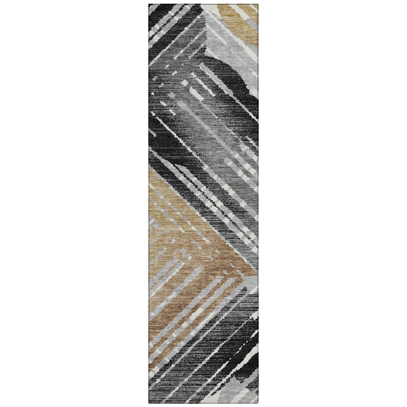 Machine Washable Indoor/Outdoor Chantille ACN2653 Geometric Rug, 2'3" x 7'6" Runner, Black
