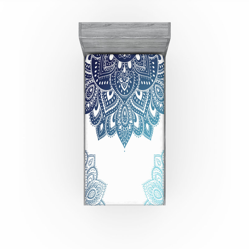 Drap-housse orange Ambesonne, Bleu pâle / floral bleu foncé, Drap-housse pour lit simple TG