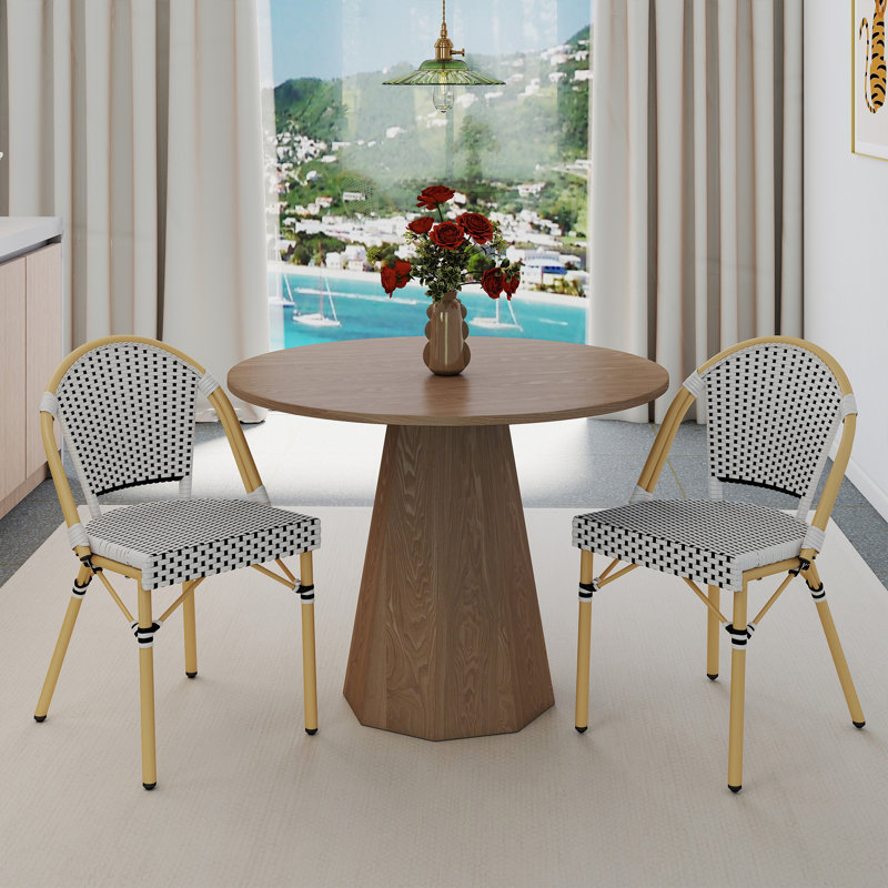 Altesa Round Dining Table Set, Mid Century Modern Small Round Dining Table Set, Brown/Black/White, 3 Pieces: Table, 2 Chairs