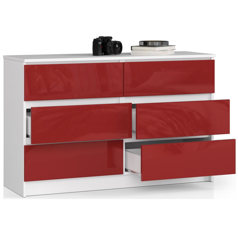 Elree 6 Drawer 120Cm W Double Dresser, Red Gloss