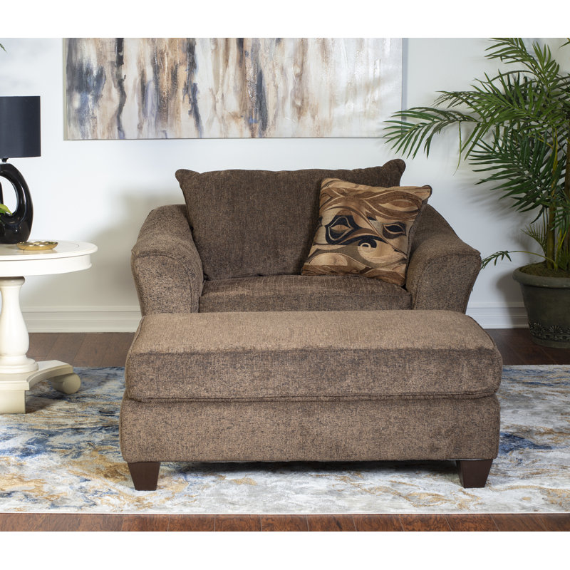 Rabelais Upholstered Armchair with Ottoman, Brown