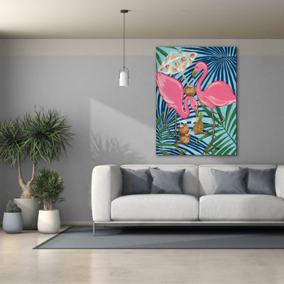 Art mural sur toile Epic Graffiti «Flamingo Happy Hour 1» par Yvette St. Amant