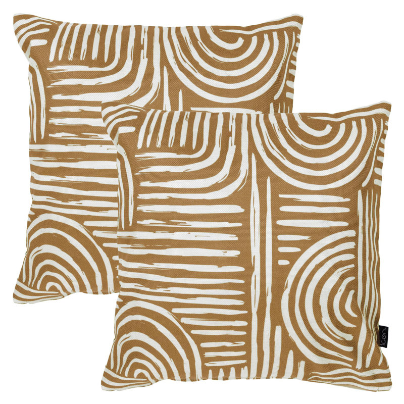 Indoor / Outdoor Square Cushion, Brown/White Abstract