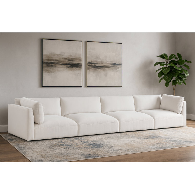 Canapé modulaire à accoudoirs carrés 152 po Hubertina, Tissu crème en polyester