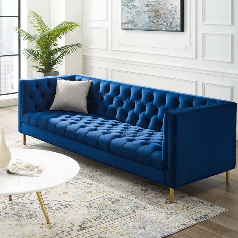Delight Tufted Button Performance Velvet Sofa, Navy Velvet