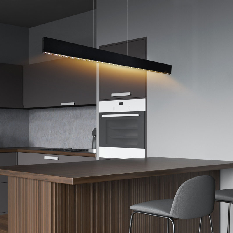 45" LED Integrated Chandelier in Black Finish – Modern Adjustable Height Pendant for Dining Room or Foyer