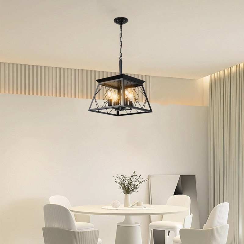 Luminaire suspendu carré à 4 ampoules à intensité variable, Noir