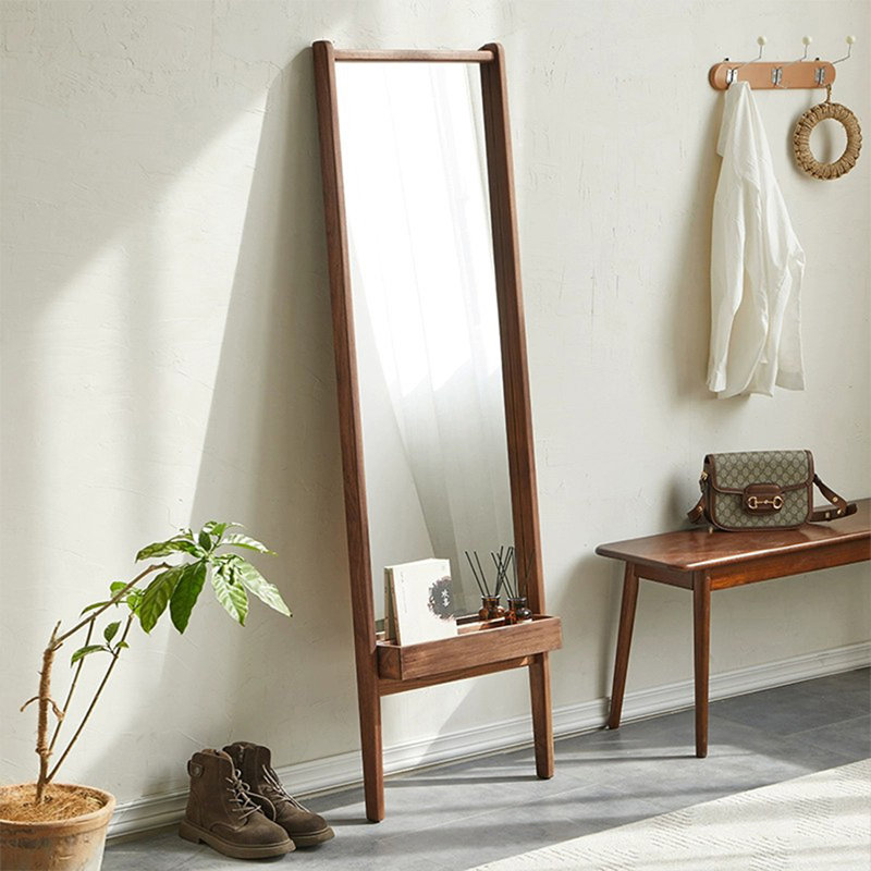 Miroir pleine grandeur rectangulaire en bois manufacturé, Noyer noir