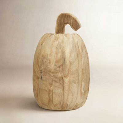 Carved Paulownia Wood Pumpkin Accent