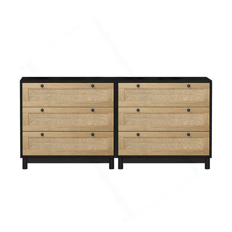 Ensemble d'armoires de rangement à 3 tiroirs en corde tissée, idéal pour un décor organisé et élégant dans plusieurs pièces