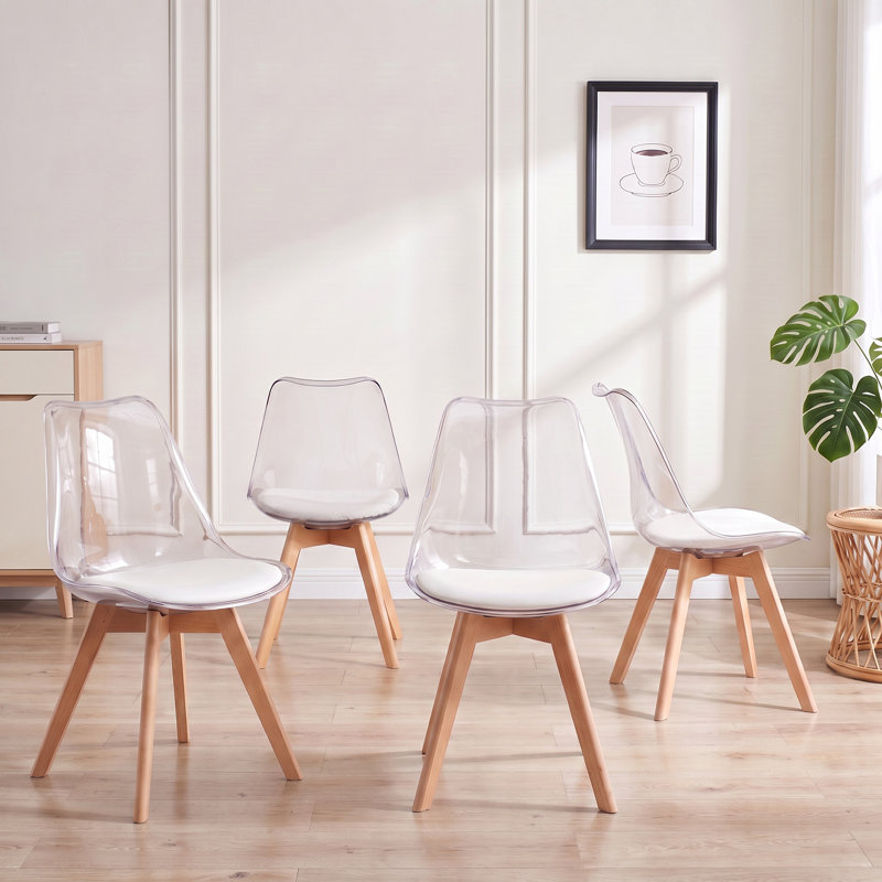 Fashank 19''W Modern Upholstered Transparent Dining Chairs with Solid Wood and Cushions Seat, Clear