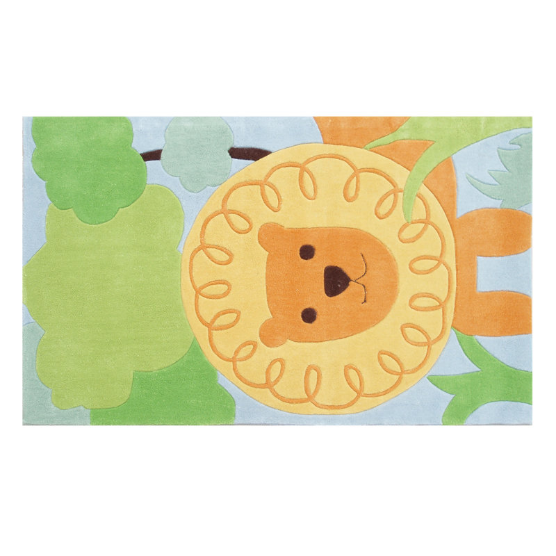 Tapis orange/vert/bleu/bleu touffeté fait main, Rectangle 2 pi 8 po x 4 pi 8 po