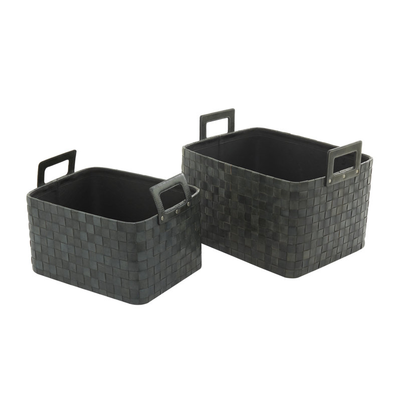 Ebern Designs Genuine Leather Decorative Basket, Dark Blue