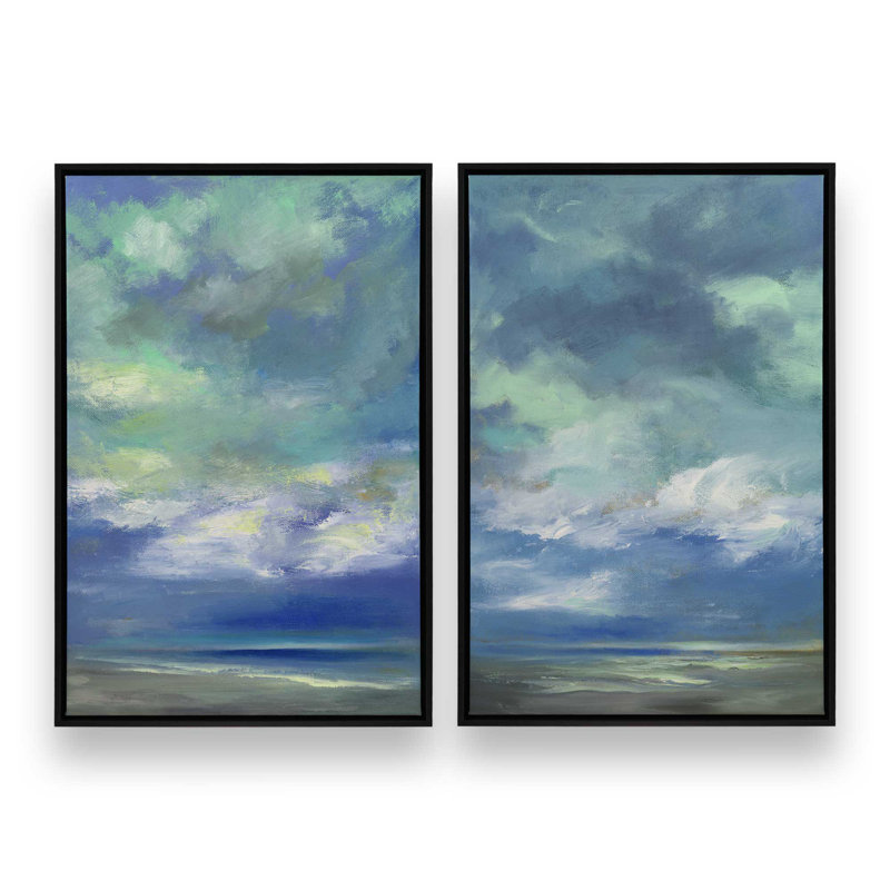 Ensemble de 2 lumières crépuscule luminescentes, H 48 po x l 66 po, Cadre flottant noir satiné