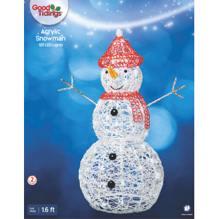 Présentoir lumineux en acrylique effet scintillant de bonhomme de neige