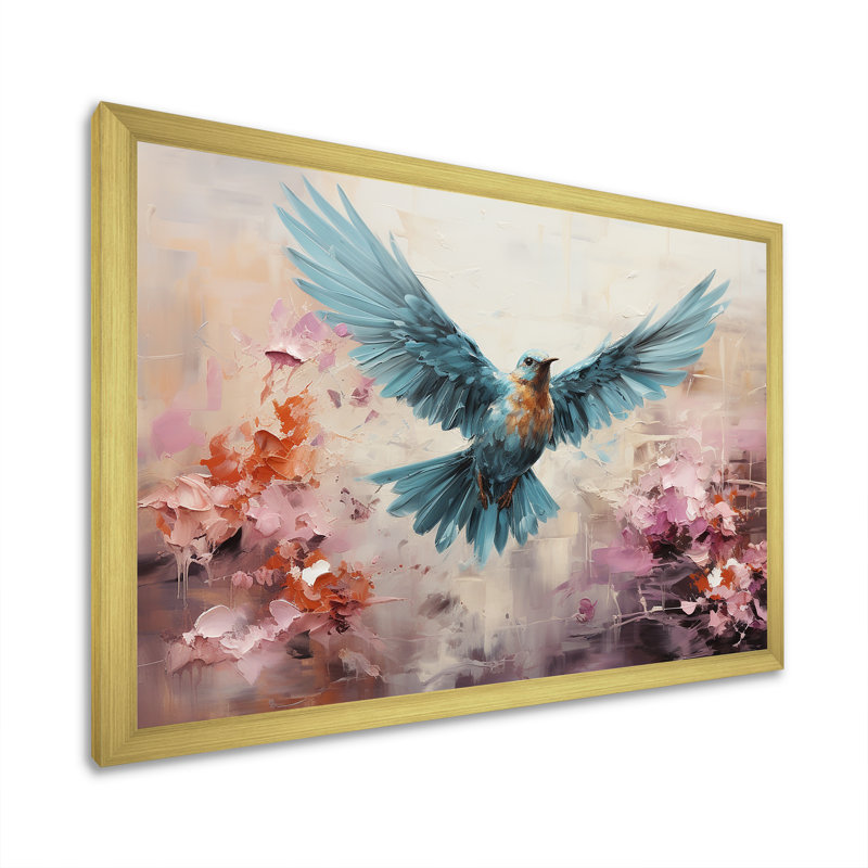 Cerulean Calm Graceful Dove sur toile, Cadre doré simple, H 24 po x l 32 po x P 1 po