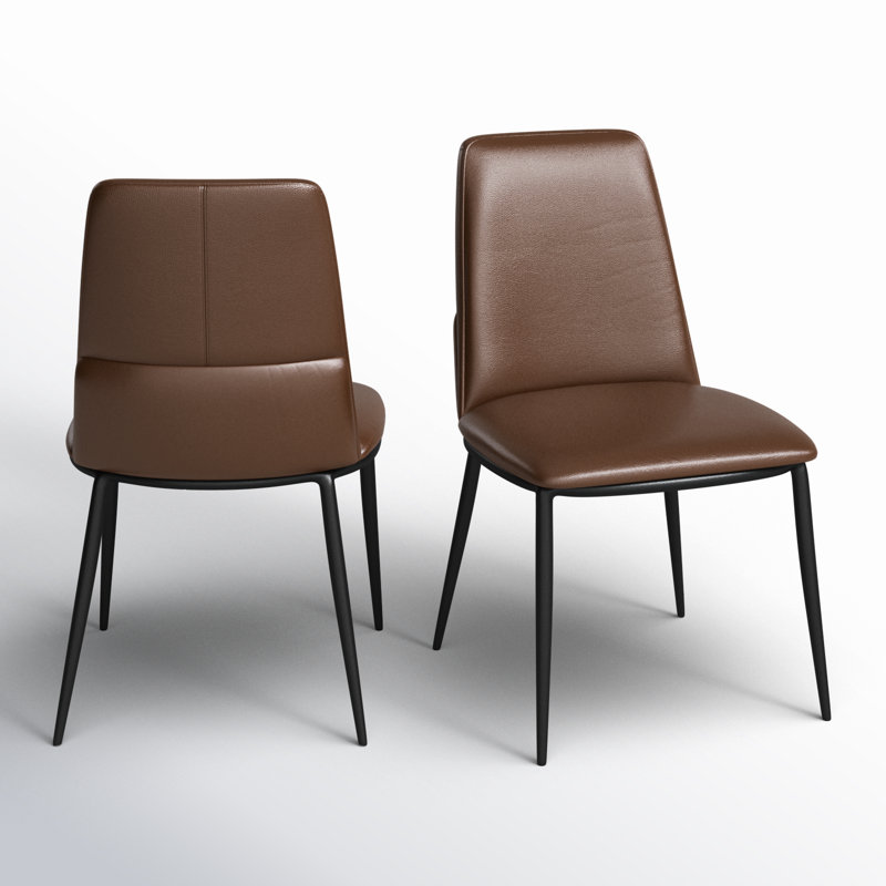 Chaise d'appoint rembourrée en cuir Welles, Cuir grainé brun foncé